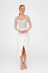 Sparkly with Long Sleeves Vestido De Novia Wedding Dress Princess Bow Court Train Modern Dress Mermaid Gown Satin