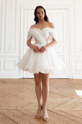 Short Organza Satin Mermaid Princess Court Train Dress Vestido De Novia Bridal Gown Bow Simple