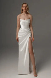 Wedding Dress with Detachable Straps Mermaid Vestido De Novia Satin Princess Court Train Dress Bridal Gown Bow Simple