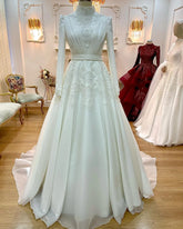 suknia ślubna Muslim Luxury Bridal Dresses High Neck Arabic Dubai Wedding Gown for Bride Lace Beaded Islamic Gelinlik