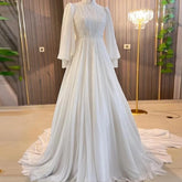 High Neck Dubai Wedding Luxury Gowns Long Sleeve A-Line Beading Chiffon Bespoke Bridal Dress for Bride Vestido De Novia