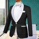 Men Wedding Suits Italian Design Custom Made Black White Party Tuxedo Jacqaurd 2 Pics Groom Terno Suits For Men