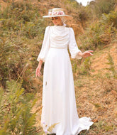 Arabic Dubai Muslim Wedding Gowns for Women Bride A-Line Satin Bridal Dress Long Sleeves High Neck Robes De Mariée