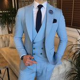 Sky Blue Groom Wedding Tuxedo Men's Suit Jacket Pants Vest 3-piece Set Slim Fit Handsome Men Blazer for Party