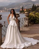 Vintage A-line Wedding Dress Halter Backless Bride Robe Elegant Appliques Floor-length Bridal Dresses Vestidos De Novia