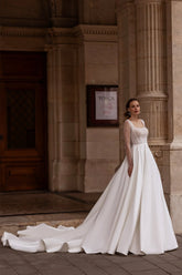 Square Neck Wedding Dress Bow Court Train Dress Satin Mermaid Princess Vestido De Novia Modern Gown