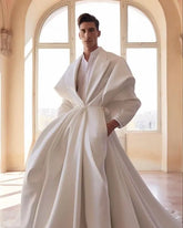 White Men's Suit Jackets Notch Lapel Groom Tuxedos Outwear Custom Made Man Wedding Blazer Formal Dinner Evening Party Coat Long