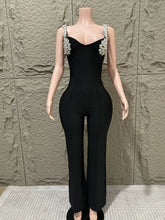 Summer new socialite style women's sexy suspender, luxurious diamond inlaid flower temperament, elegant bandage jumpsuit