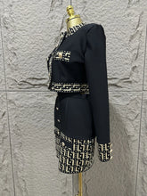 High quality women's new black fashionable long sleeved button jacquard top+high waist hip bag skirt two-piece bandage set