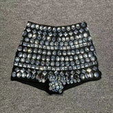 2024 New Women Fashionable Handmade Diamond Embedding Tight Bandage Shorts, Sexy and Fashionable Party Wear Vintage