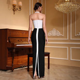 High quality women summer white pachwork sexy halter spaghetti straps slim long bandage dress fashion backless party dress