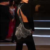 2025 summer new celebrity personality hollow out hot stamping suit jacket long pants set two-piece set