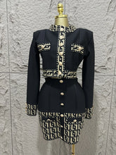 High quality women's new black fashionable long sleeved button jacquard top+high waist hip bag skirt two-piece bandage set