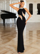 Women Sexy Mesh Diamonds Beading Black Maxi Long Diamonds Celebrity Bodycon Bandage Dress 2025 Elegant Evening Club Party Dress