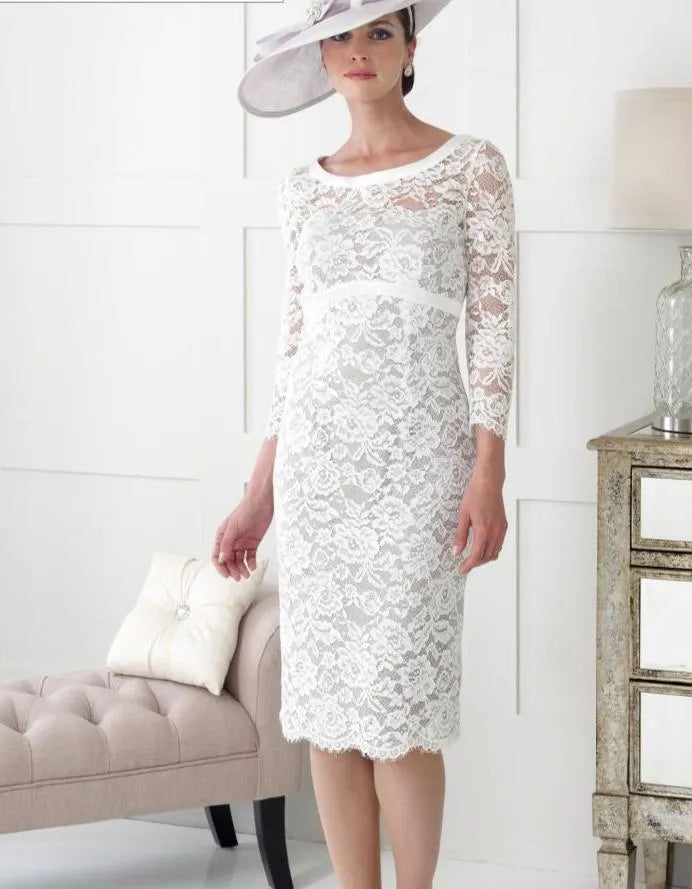 Latest Holy Ivory Lace Mother of the Bridal Dresses Over Knee Length Round Neck Wedding Guest Dress Long Sleeves