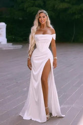 Eightree Elegant Mermaid Wedding Dresses Boho Off The Shoulder Side Slit Bridal Dress Boho White Evening Wedding Gowns Plus Size