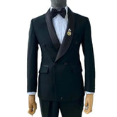 Black Wedding Tuxedo for Mens Suits with Double Breasted Jacket Pants 2 Piece Slim Fit Formal Male Fashion Prom Costumes