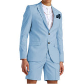 Casual Summer Light Blue Men's Suit with Short Pants 2 Piece Groom Beach Tuxedos for Wedding Male Fashion Blazer 2021