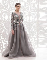 Long Evening Dresses Charming 3D Flowers Dubai Moroccan Kaftan Vestido De Fiesta De Boda Formal Robes De Soirée