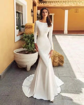 Yunshang Elegant Mermaid Wedding Dress Women Long Sleeve O-Neck Lace Illusion Back Bridal Gown Sweep Train Vestido De Novia