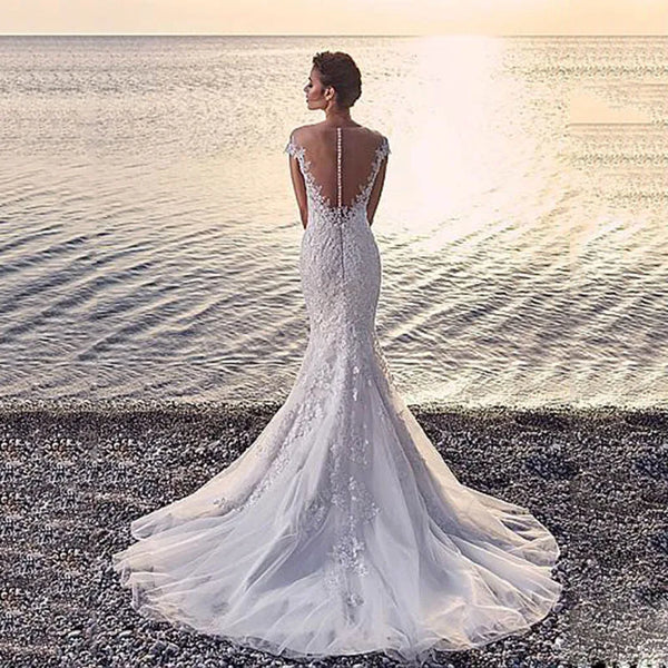 Mermaid Wedding Dress Lace Appliques Sexy V neck Backless Bridal Dress Elegant Long Wedding Gowns Plus Size Custom Made
