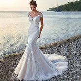 Mermaid Wedding Dress Lace Appliques Sexy V neck Backless Bridal Dress Elegant Long Wedding Gowns Plus Size Custom Made Ivory