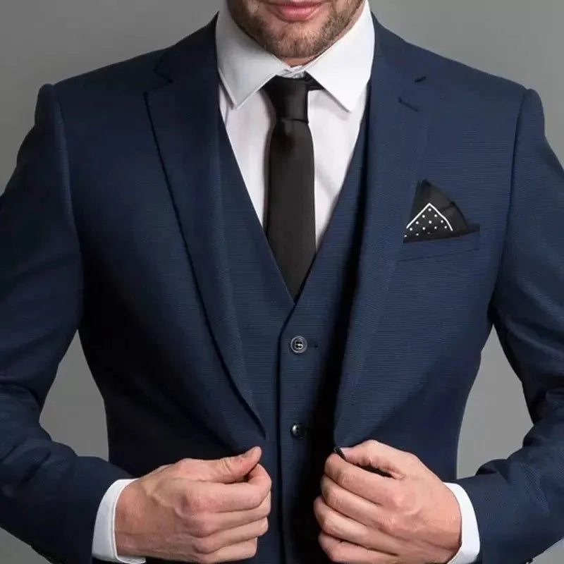 Navy Blue Male Suits Slim fit Notched Lapel Wedding Tuxedos 3 Piece Sets Tailor Made Business Mens Costume (Blazer+Pants+Vest)
