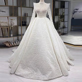 Classy Ivory Long Sleeves Wedding Dress for Bride Ball Gown Beaded Lace Real Photo Vestidos De Novia Muslim Bridal Dresses