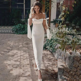 Sheath Wedding Dress Short Vintage Beach Bridal Dresses Pearls Straps Elegant Vintage Wedding Gowns Ankle Length Casamento