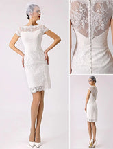 Short Wedding Dress with Boat Neck, Short Sleeves and Buttoned Back Modern Bridal Gowns ow Satin Court Train Sleeves Bridal Gown Princess White Vestido De Novia Mermaid Satin