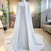 Elegant Muslim Wedding Gowns for Bride Arabic Islamic Dubai Long Sleeves Bridal Dress A-Line Chiffon Abito Da Sposa