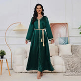 Abaya for Women Arab Dubai Muslim Women's Dress New V-neck Long Sleeves Dress with Tassel Belt Ramadan Gurban Women Abaya