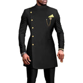 Black Men's Suits Wedding Tuxedo 2 Piece Double Breasted Jacket Pants Formal Groom Blazer African Style Suit for Men black