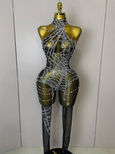 STOCK 2025Women Sparkly Diamond Sexy Mesh Jumpsuit Nightclub Bar Party Show Gogo Dancer Clothing Drag Queen Outfit Stage Costume