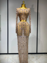 Women Sparkly Rhinestones Top Long Skirt Two Pieces Set Singer Dancer Nightclub Stage Performance Costume Luxury Birthday Dress