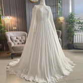 Luxury Full Sleeves Muslim Bridal Dress with Cape Dubai Wedding Gowns For Women Bride Appliques Lace Robe De Mariée Ivory