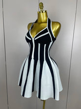 Sexy Backless Black White Stripes Halter Bandage A Line Short Dress 2025Women Celebrity Elegant Evening Party Holiday Club Dress