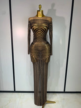 Women Sexy Mesh Perspective Shiny Diamond Dinner Dress Elegant Celebrity Evrning Party BirthdayDress Singer Stage Outfit