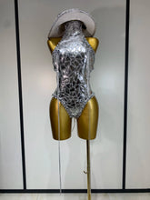 Sprakly Silver Bodysuit Sexy Two Pieces Outfit Dancer Birthday Evening Party Celebrate Performance Singer Stage Perform Outfit