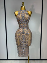 Women Sexy Backless Mesh Crystal Diamonds Performance Costume Stage Dancer See Through Stretchy Nightclub Evenig Party Dresses