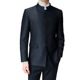Men Chinese Style Slim Fit Stand Collar Wedding Groom Wear Party Ceremony Tuxedo 2 Pieces Suits Sets Jacket Pant Costume black