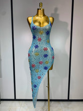 2025 Newest Sexy Mesh High Split Sparkly Diamonds See Through Dress Luxury Birthday Dress Women Celebrate Party Stage Outfit