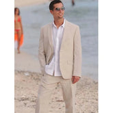 Linen Beach Mens Suits for Wedding Summer Prom Groom Tuxedos Wear Latest Fashion Blazer Design 2 Pieces Suit Jacket with Pants
