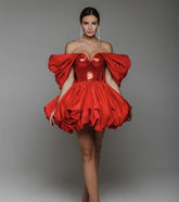 2025 New Spring Red Color Women Sexy Strapless Ball Gowm Mini Shinning Sequins Dress Celebrate Birthday Party Christmas Dress