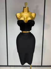 2025 New Arrival Women 3D Flower Black Bodycon Bandage Two Piece Set Designer High Waist Evening Party Club Birthday Skirt Set