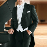 Black Wedding Tailcoat for Groom Dinner Party Tuxedo 3 Piece Formal Men Suits with White Vest Pants Male Fashion Prom 2023 black