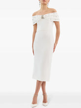 Black White Color Women Sexy Slash Neck Off the Shoulder Bodycon Mid-calf Dress Shinning Crystal Celebrate Evening Party Outfit