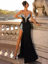 Sexy Strapless Backless Beading Diamonds Black Maxi Long Women Celebrity Dress Elegant Party Evening Stage Vestido