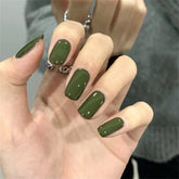 24Pcs Green False Nails Medium-length Square Press On Nails Solid Color Full Cover Acrylic Fake Nails Patches for Women Girls