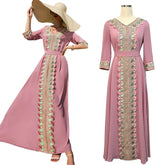 Elegant Caftan Women Lace Embroidery Muslim Abaya Maxi Dress Dubai Turkey Arabic Kaftan Islam Moroccan Party Evening Gown Kaftan